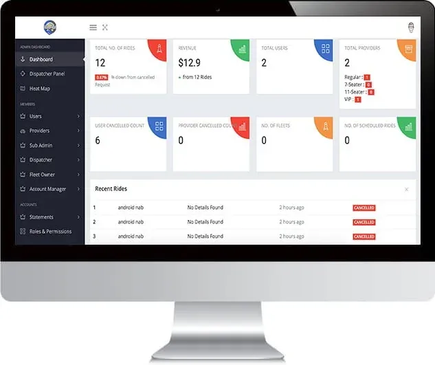 taxi app dashboard